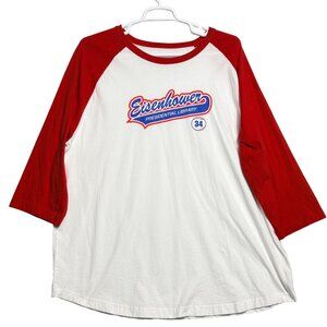 Sport-Tek Raglan Shirt Mens 2XL White/Red Cotton Eisenhower Presidential Library